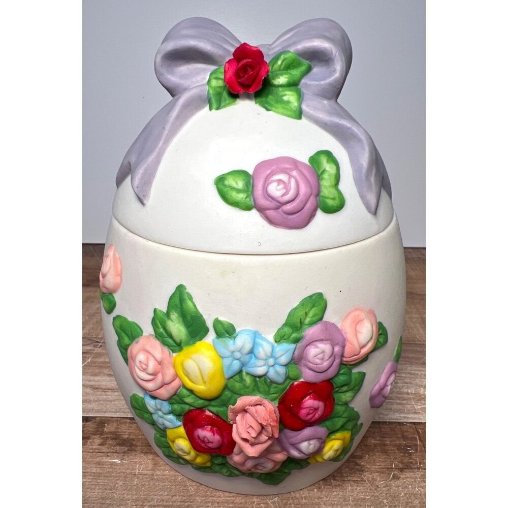 Egg-Shaped Porcelain Musical Trinket Box Handcrafted Plays "Easter Parade"